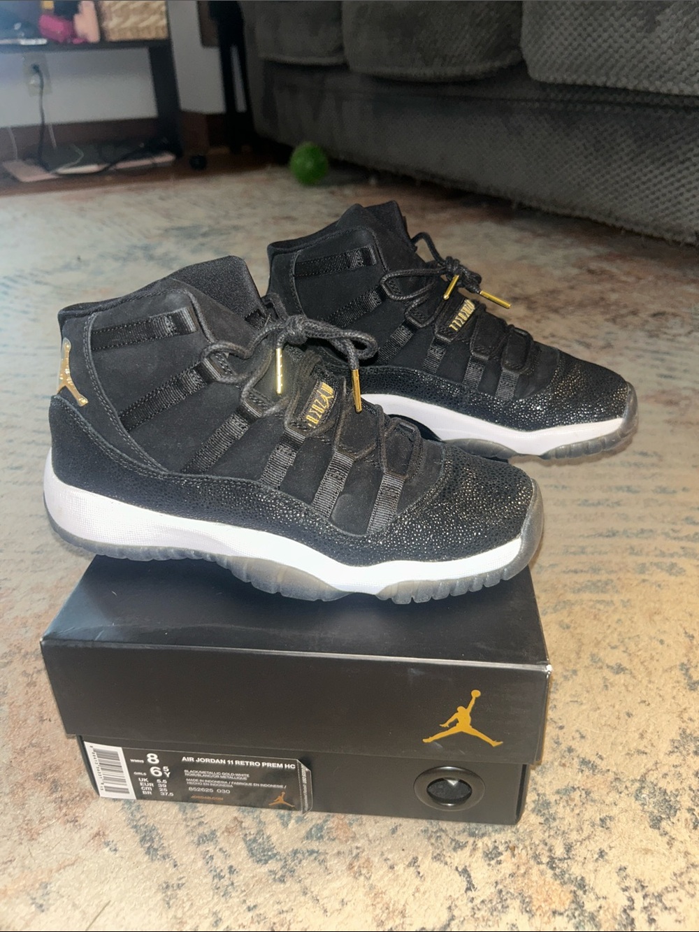 Jordan Kids Black and Gold High-Top Sneakers